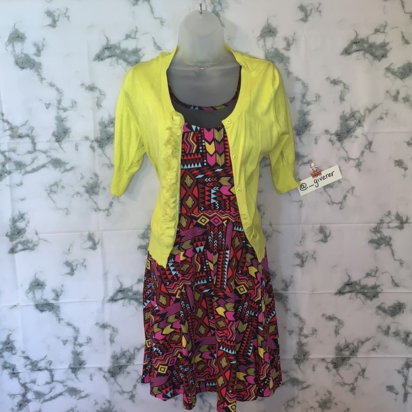 L Xhilaration Multi Color Geo Abstract Print Mesh Inlay Dress - Picture 8 of 14